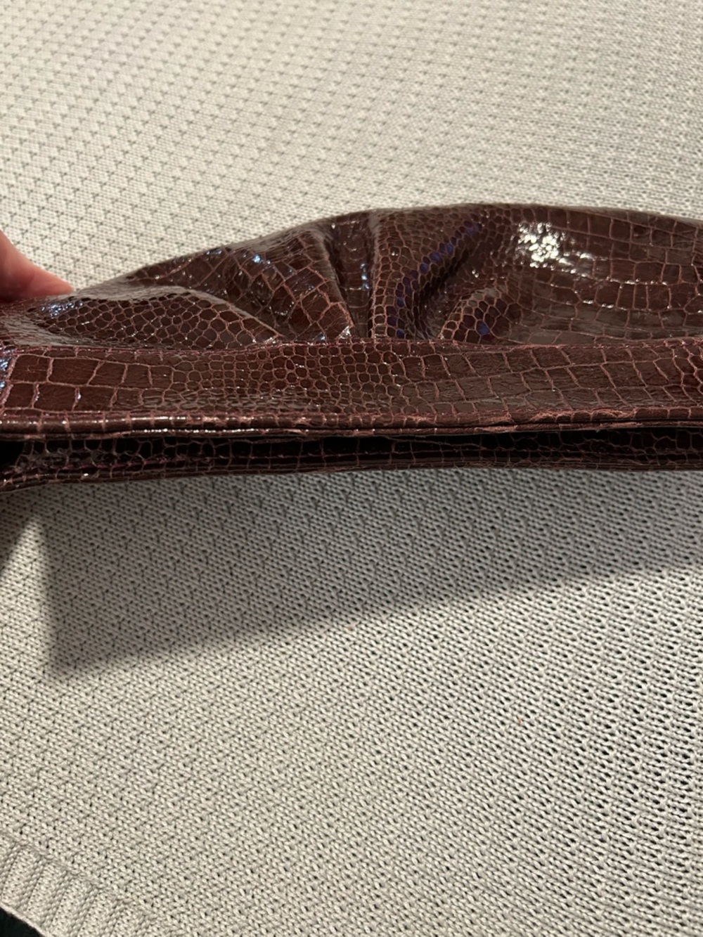 Lauren Merkin Patent LeatherCroc-Embossed Burgundy Clutch with Gold Interior - Picture 2 of 7